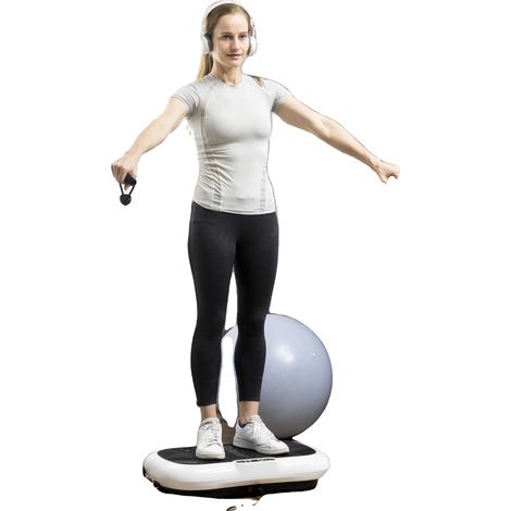 Machine d'exercice à plaque vibrante, moteur de 200W, 99 niveaux d'intensité réglables, dimensions 73L x 40l x 13H cm, charge maximale 120 kg, 2 bandes de résistance incluses (1/5)