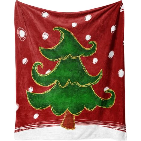 Couverture En Flanelle - Arbre De Noël Vert Et Rouge - Décoration De Fête - Pour Sieste Ou Suspension - 70 x 100 cm - 1 Pièce (1/5)