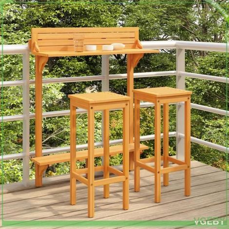 Ensemble de bar de balcon 3 pcs - FAFEICY - 310254 - Bois d'acacia massif - Finition à l'huile - Supports métalliques inclus (1/5)