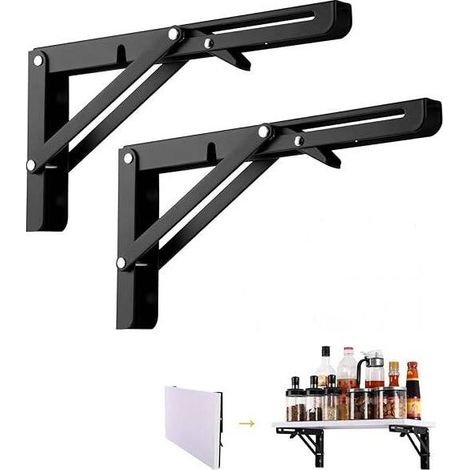 Staffa pieghevole da 250 mm, 2 pezzi, nera, supporto per console pieghevole resistente, supporto per console pieghevole retrattile (1/5)