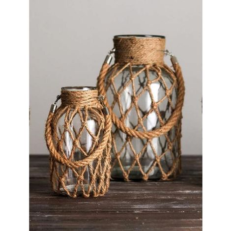 Vase en verre en corde de chanvre tissé à la main,Vase en verre artistique nordique,décoration de maison Boho-KK049-RXHP238 (1/4)