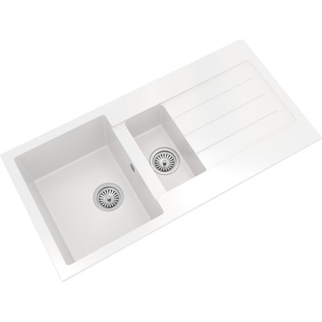 101cm Kitchen 1.5 Bowl Composite Inset Sink with Overflow & Drainer - Matt White