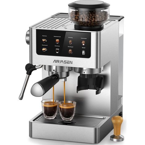 20 Bar Espresso Machine à Café Grain avec Mousseur, 10 Réglages de Mouture, Ecran Tactile, En Acier Inoxydable, Réservoir 1,8 L- Espresso, Café Froid (Cold Brew), Americano et Latte (1/5)