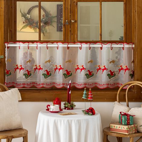Demi-rideau de Noël, rideau semi-occultant pour une ambiance festive, décoration de rideau brodée 50100cm (1/5)