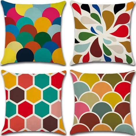 4 Pcs Housses De Coussin 45 X 45 Cm, Carré Décoratif Taie D'oreiller Canapé Housse Coussin Coloré Imprimé Motif Coloré Géométrique Coton Coton Décoration Maison Pour Chambre Salon Bureau