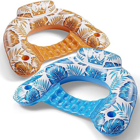 2 chaises longues gonflables pour piscine – Matelas flottants – Hamac aquatique – Jouets aquatiques – Adaptées aux piscines – PVC – Bleu/Jaune (1/5)