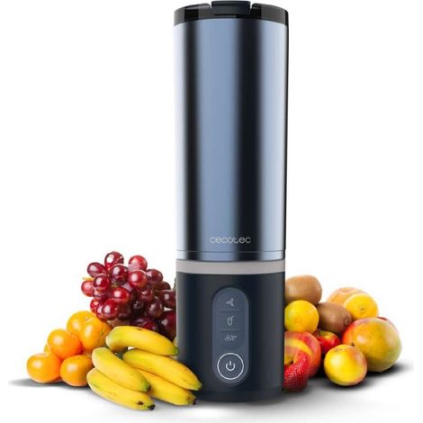 Cecotec Batidora de Vaso Individual Power Titanium Shake2Go Dark Steel. 180W, Vaso Metal 600ml Libre BPA, 3 Programas Automático