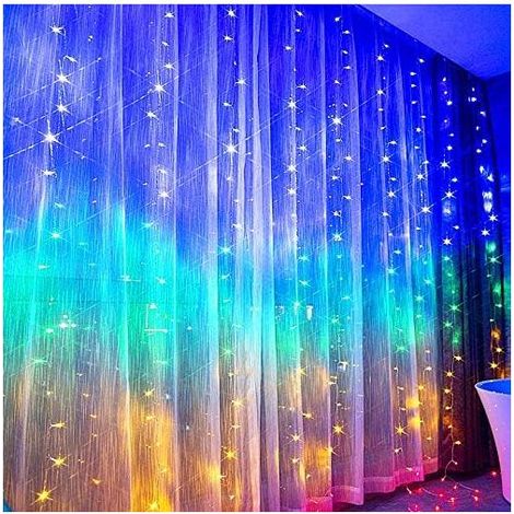 Guirlande lumineuse rideau BCC 300 LED 3 m x 3 m, 8 modes d'éclairage, étanche IP44, usage intérieur et extérieur, Noël, mariage, anniversaire, multicolore (1/3)