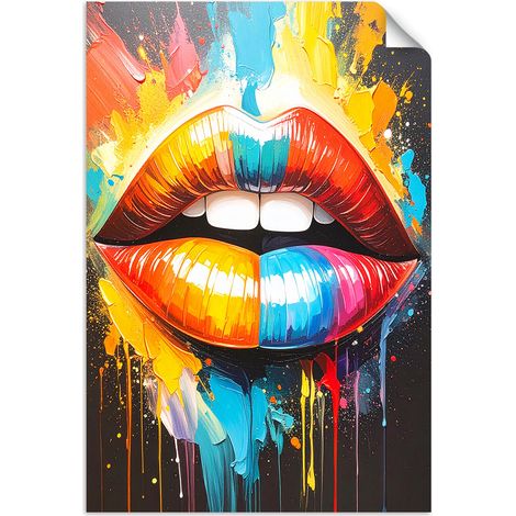Selbstklebendes Poster – Wandsticker Bunte Lippen mit Ölfarbeffekt 20x30 cm (1/3)