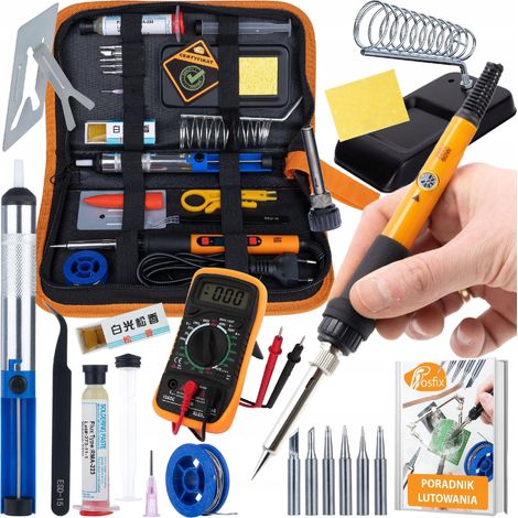 Rosfix SolderTest 9in1 – Pitbull 60W Lötset + XL830L Multimeter + RMA-Flussmittel + Lötzinn + Kolophonium + Werkzeug + Koffer  Für Elektronik, Reparaturen, Lernen und Diagnose