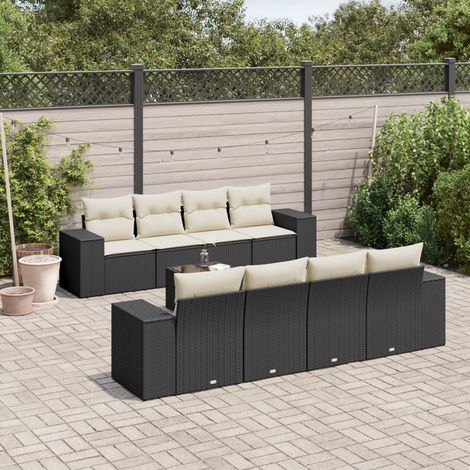 vidaXL Set Divani da Giardino 9 pz con Cuscini Nero in Polyrattan (1/3)