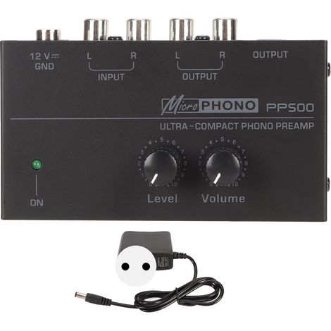 Préampli Phono pour Platines Vinyle, Contrôle de Volume Indépendant, Ultra Faible Bruit, Alimentation 100‑240V, Prise UE (1/5)