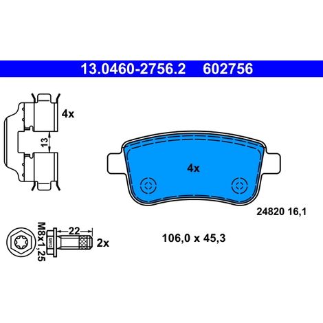 Kit de plaquettes de frein, frein à disque ATE 13.0460-2756.2 RENAULT