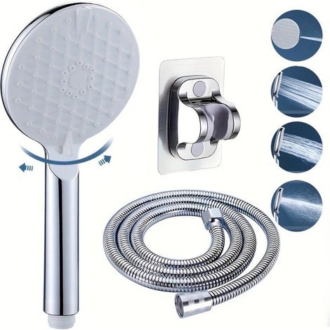 Shower Head - Handheld - 5 Spray Modes - 1.5 M Stainless Steel Hose - No Drill Wall Bracket - Home Cleaning Set (1/5)