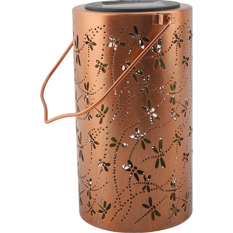 Lanterne solaire d'extérieur creuse, étanche IP55, en métal, à suspendre, décoration de jardin pour terrasse, porche, balcon, cour, patio, libellule (1/4)