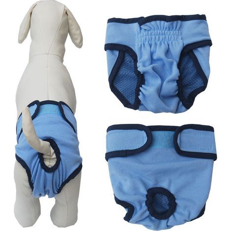 Réutilisable Pantalon Physiologique Culotte Sanitaire Chiens Femelle Couches Hygiéniques pour Petits Moyens et Grands Chiens(bleu)