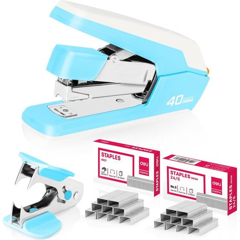 Agrafeuse de bureau, fournitures de bureau, compatible avec les agrafes 24/6, 26/6, 24/8, jusqu'à 40 feuilles, jusqu'à 80 % d'effort en moins, profondeur d'agrafage de 65 mm, avec arrache-agrafes et 1 (1/5)