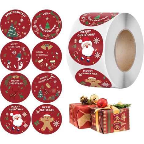 BUNTHAUS Lot de 500 Etiquettes Autocollantes Noel,Etiquette Noel,Autocollants NoëL Ronds,éTiquettes Avec Noël,Autocollants en Papier Kraft,Autocollants de Noël Spéciaux (1/5)