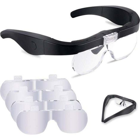 Lunette Loupe avec 2 LED, Frontale Grossissantes Casque Loupe Mains Libres avec 4 Lentilles Amovibles pour Lecture, Bijoutier, Couture, et Bricolage Lucky-88 (1/5)