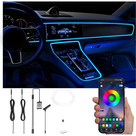Voiture éclairage ambiant Fibre Optique 64 Couleurs Musique Son Actif avec APP contrôle Voiture décoratif kit d'éclairage de l'atmosphère DC 12V 1W 3m (1/5)
