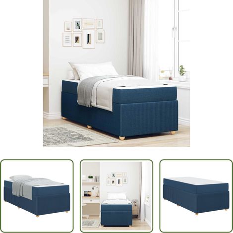 Lit en bois - Cadre de lit avec matelas Bleu 80 x 200 cm tissu (1/5)