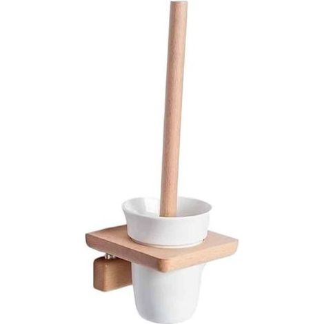 Wandmontierte WC-Bürste – Halter aus Naturholz – Runder Kunststoffkopf – Für Badezimmer – 1 Stück (1/5)