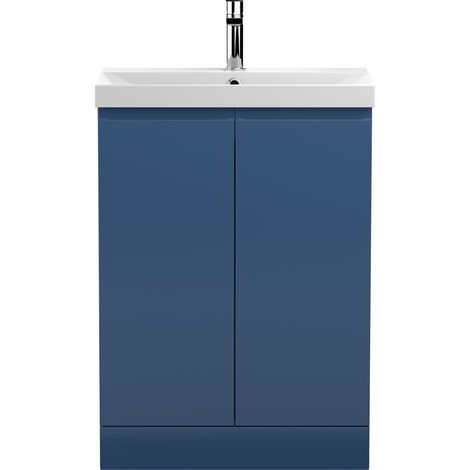 Hudson Reed Urban Floor Standing 2-Door Vanity Unit with Basin 3 Satin Blue - 600mm Wide (1/5)
