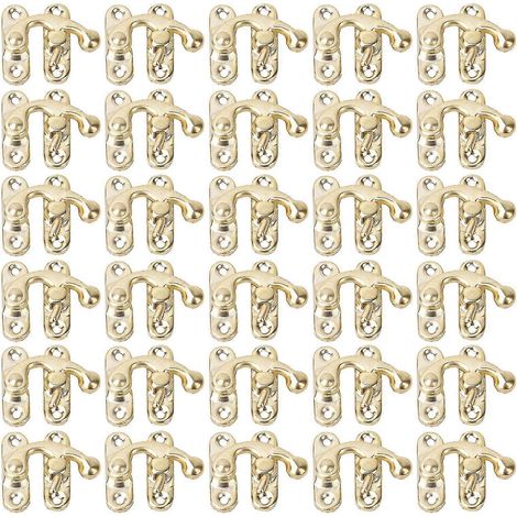 Lot de 30 fermoirs à cliquet rétro en fer pour boîtes à bijoux et cadeaux, 3,2 x 2,8 cm, jaune, à droite. (1/5)