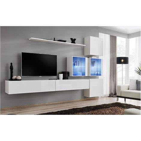 Ensemble meuble TV mural  - Switch XIX - 310 cm x 200 cm x 40 cm - Blanc - Livraison gratuite