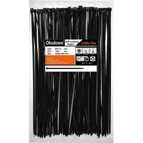 Kabelbinder Schwarz 300mm x 3,6mm, 250 Stück, UV-beständig, Nylon 6.6 (1/5)