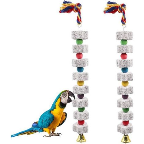 2 extra große Kauspielzeuge für Vögel, Kalziumstein mit Glöckchen, mehrfarbiges Käfigzubehör (1/5)
