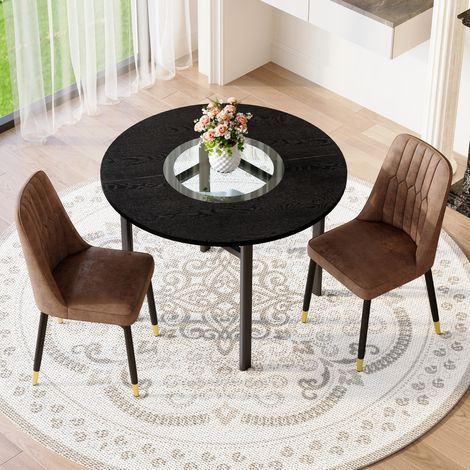 Set tavolo rotondo e 2 sedie 100x100x76 cm in MDF nero, con contenitore FloraGrace (1/5)