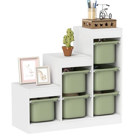 Meuble rangement jouets enfant 6 bacs amovibles 3 niveaux 96x38,5x90 cm vert
