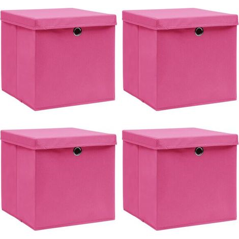 Boîtes de rangement avec couvercles, lot de 4, roses, 32x32x32 cm, en tissu. (1/5)