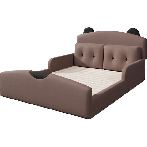 Cama plataforma 140x200 cm de lino con cabecero de oso, 2 cojines HOMVRA (1/5)