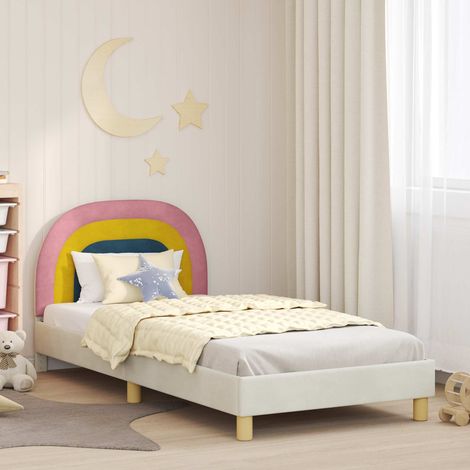 Kinderbettgestell mit Kopfteil Creme 90 x 190 cm Samt