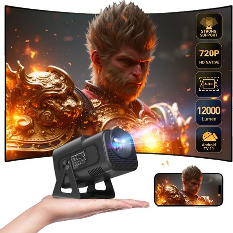 Projecteur, support 4K, mise au point manuelle et correction de trapèze, noir