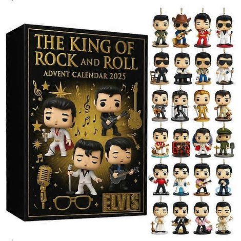 Calendrier de l'Avent Elvis Presley Surprise, Décoration de Noël Pendentif acrylique Ornement surprise Elvis Boîte surprise - 26183cm-Elvis (1/5)