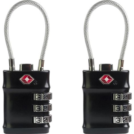 Candado para equipaje con certificación TSA, candado de combinación de 3 dígitos, paquete de 2 candados con certificación TSA, candado de cable con código para taquilla de gimnasio, cremallera para mo (1/5)