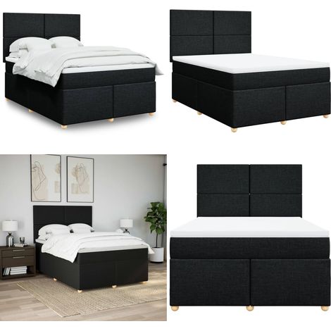 vidaXL Sommier à lattes de lit avec matelas Noir 140x200 cm Tissu (1/5)