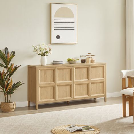 Buffet Bas de Salon et Chambre 160cm - Meuble de Rangement Effet Chêne Clair avec Ouverture Tip-On, Charnières Soft-Close et Fixation Anti-Basculement (1/5)