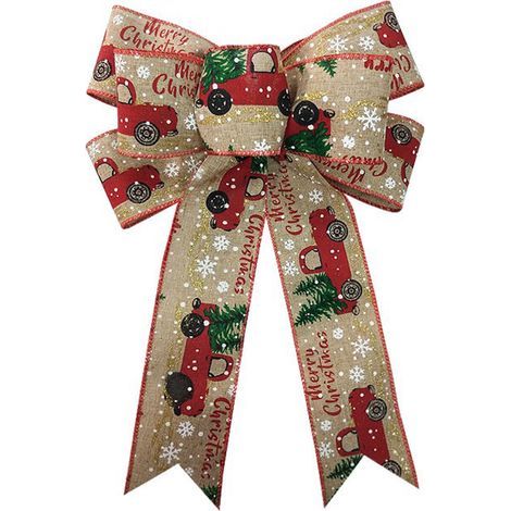 Weihnachtskranzschleife aus braunem Band mit LKW-Motiv für Baum- und Türdekoration, 1 Stück (1/5)
