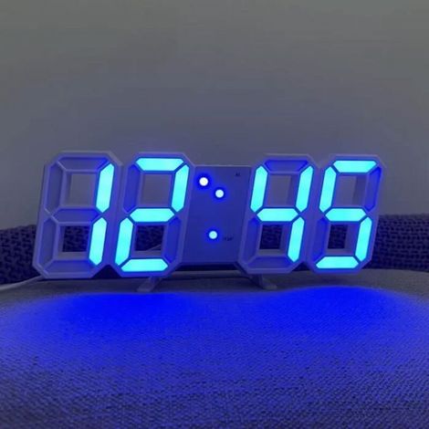 Horloge numérique - LED 3D - Décoration murale - Bureau - Acrylique bleu, chiffres lumineux clairs visibles la nuit (1/4)