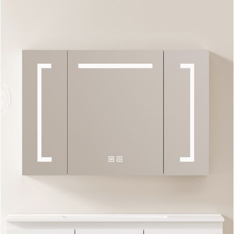 Mobile specchiera LED da parete MDF e vetro bianco 90 cm con contenitore (1/5)