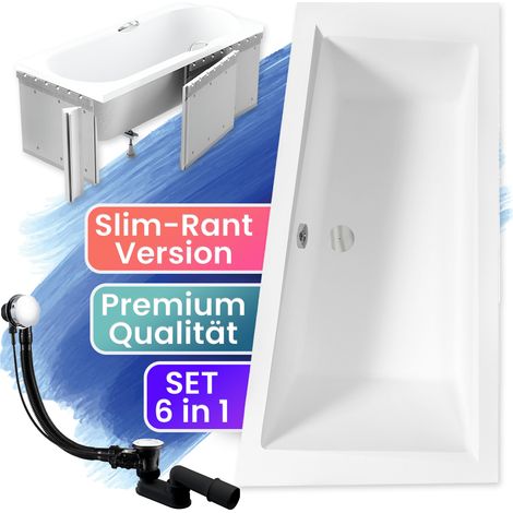 Badewanne Eckbadewanne 150x85 Rechts mit Styroporverkleidung, Ablauf & Füße GRATIS - Komplettset 4in1 Original Acryl Wanne - BADLAND INTIMA SLIM (1/5)
