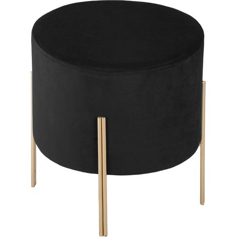 Atmosphera – Tabouret noir en velours 34x40cm – Structure MDF – Rembourrage mousse PU – Pieds métal doré – Élégance moderne pour salon et chambre (1/5)