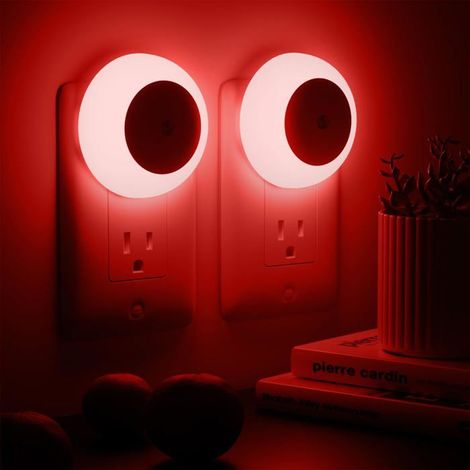 Veilleuses murales avec détecteur crépusculaire, veilleuse LED rouge 0,5 W, lot de 2, pour adultes, chambre, couloir, cuisine (1/5)