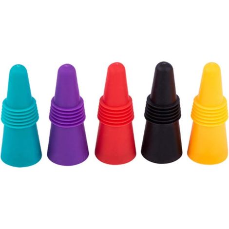 Juego de 5 tapones de silicona de colores para botellas con tornillos, reutilizables para vino, cerveza y alcohol, 1 juego (1/5)