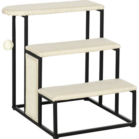 Escalera para perros, estructura metálica, superficie antideslizante, BLANCA, 47x45x47 cm (1/5)