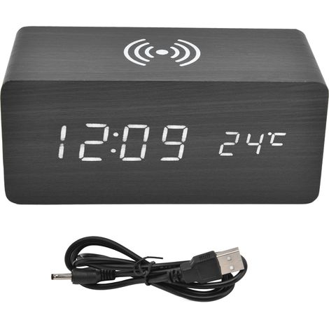 Réveil Numérique avec Charge Sans Fil, Détection Automatique de Température, Horloge LED Électronique Stable et Sûre (1/5)